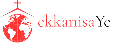 Logo of Ekkanisa featuring a globe with a church steeple design above the text 'ekkanisa' in red.